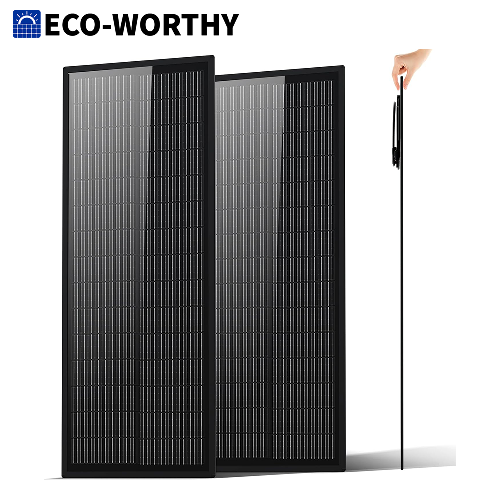 Solar Panel 200W - 環境に配慮した超薄型ソーラーパネル2枚セット。100W、変換効率25%。キャンピングカー、キャンプ、バッテリーバックアップに最適。
