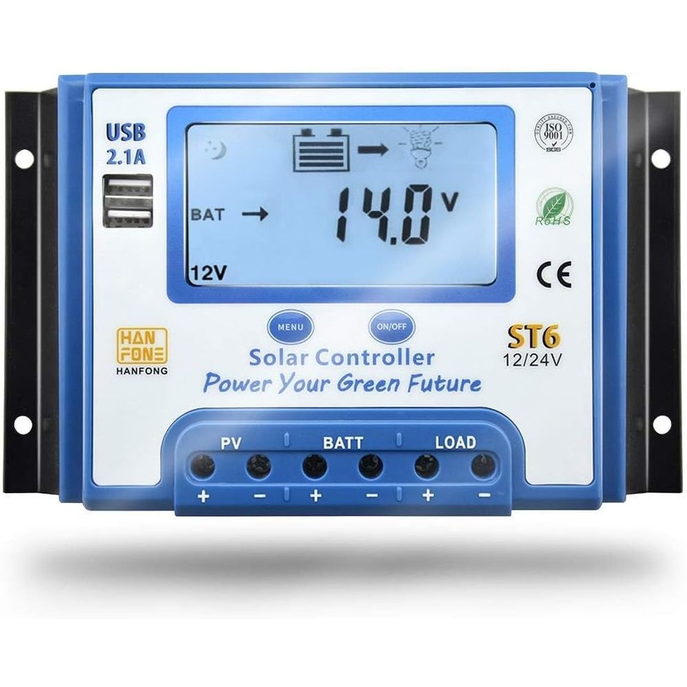 Solar Panel - 60A ソーラー充電コントローラー 12V/24V 自動電圧認識 ソーラーパネル充電放電レギュレーター デュアル