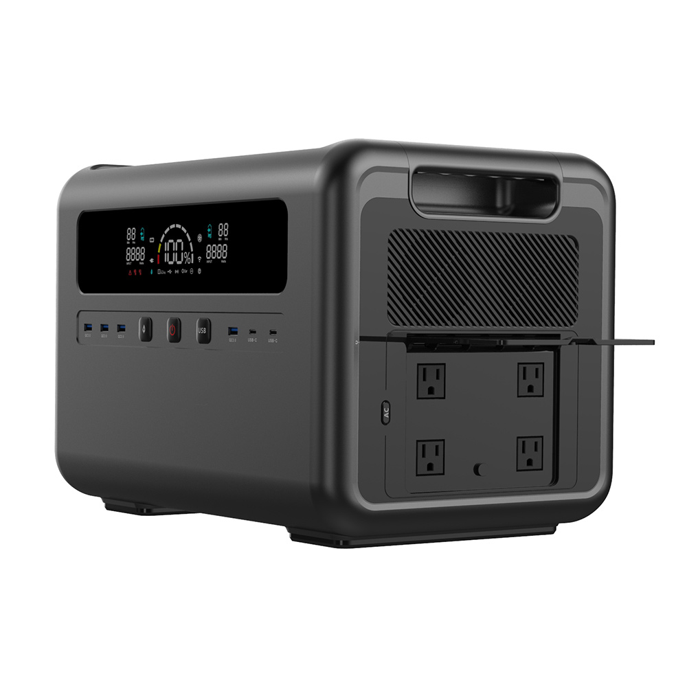 Outdoor Power Station - 2400Wソーラー発電機、家庭用バックアップ、屋外キャンプ、緊急時用大容量ポータブル電源
